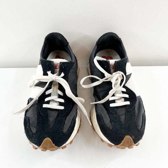 New Balance 327 Synthetic Suede N Logo Low Top Sneakers Black White Gum 7.5 - Picture 5 of 8